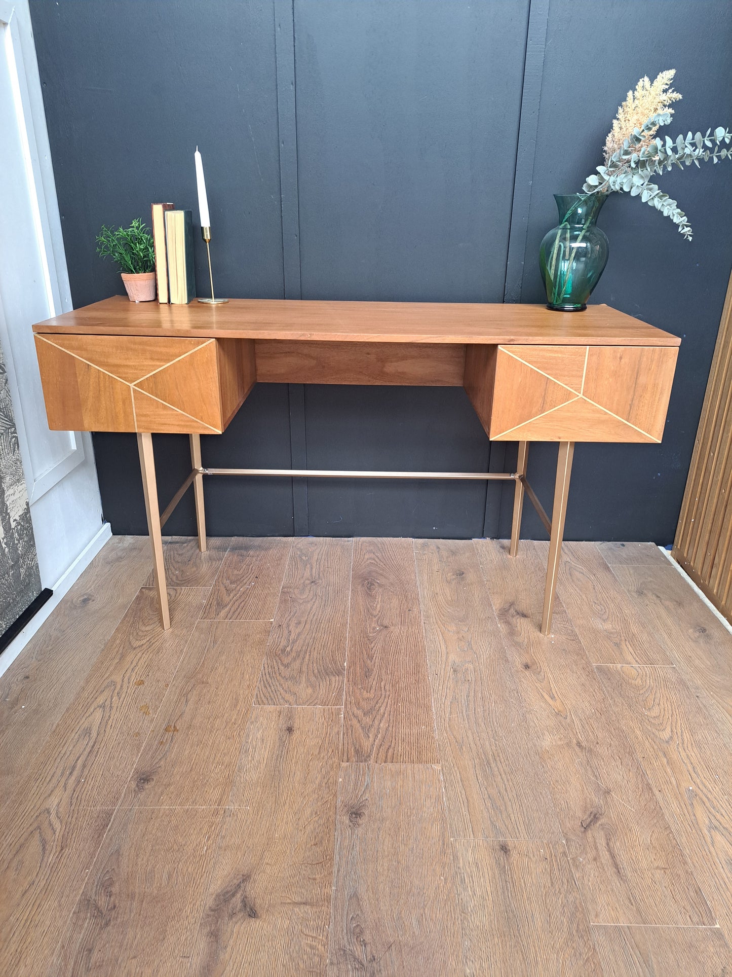 Acacia Wood and Gold Desk  |  Swoon Mendel