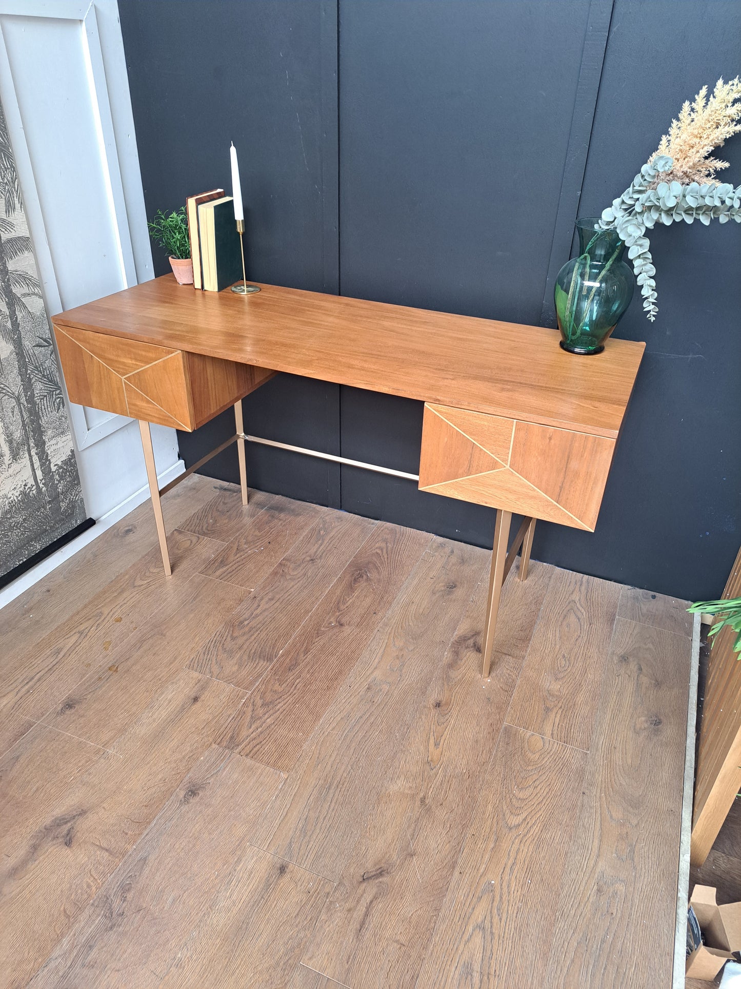 Acacia Wood and Gold Desk  |  Swoon Mendel