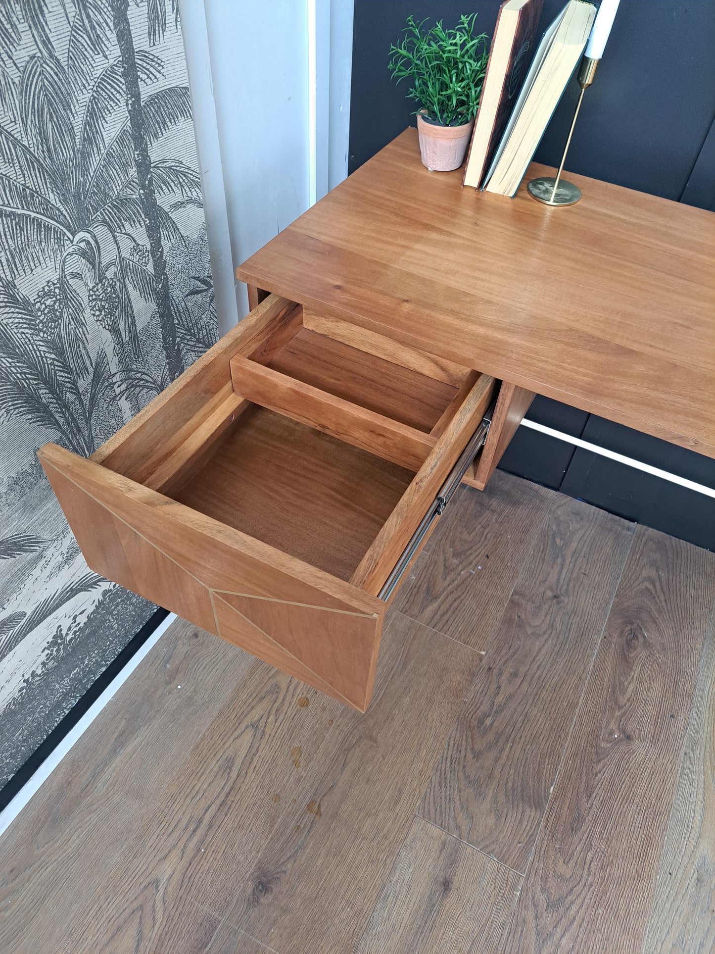 Acacia Wood and Gold Desk  |  Swoon Mendel