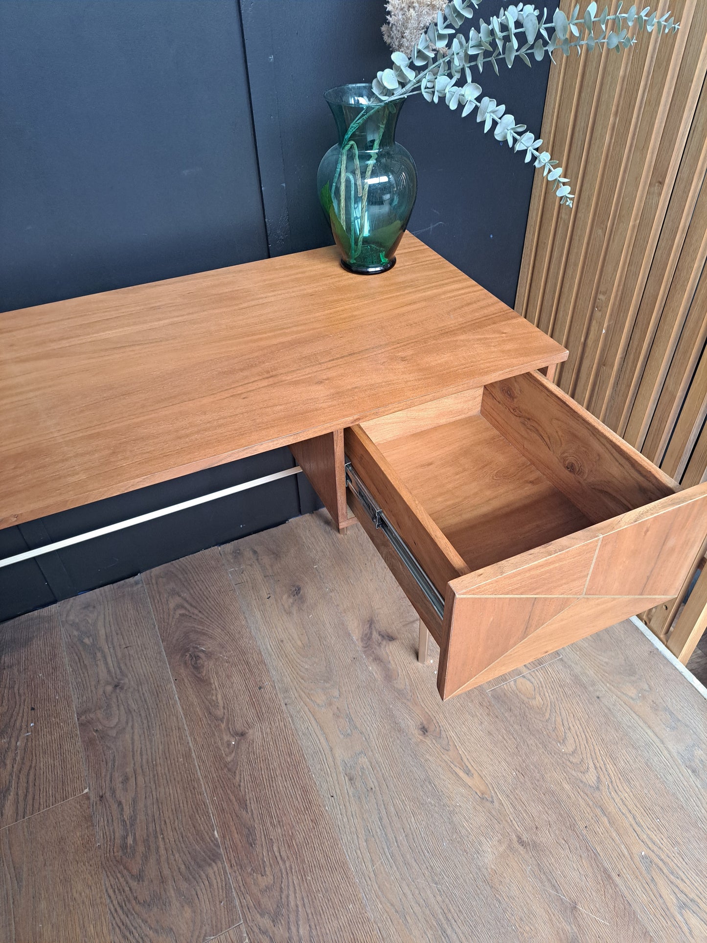Acacia Wood and Gold Desk  |  Swoon Mendel