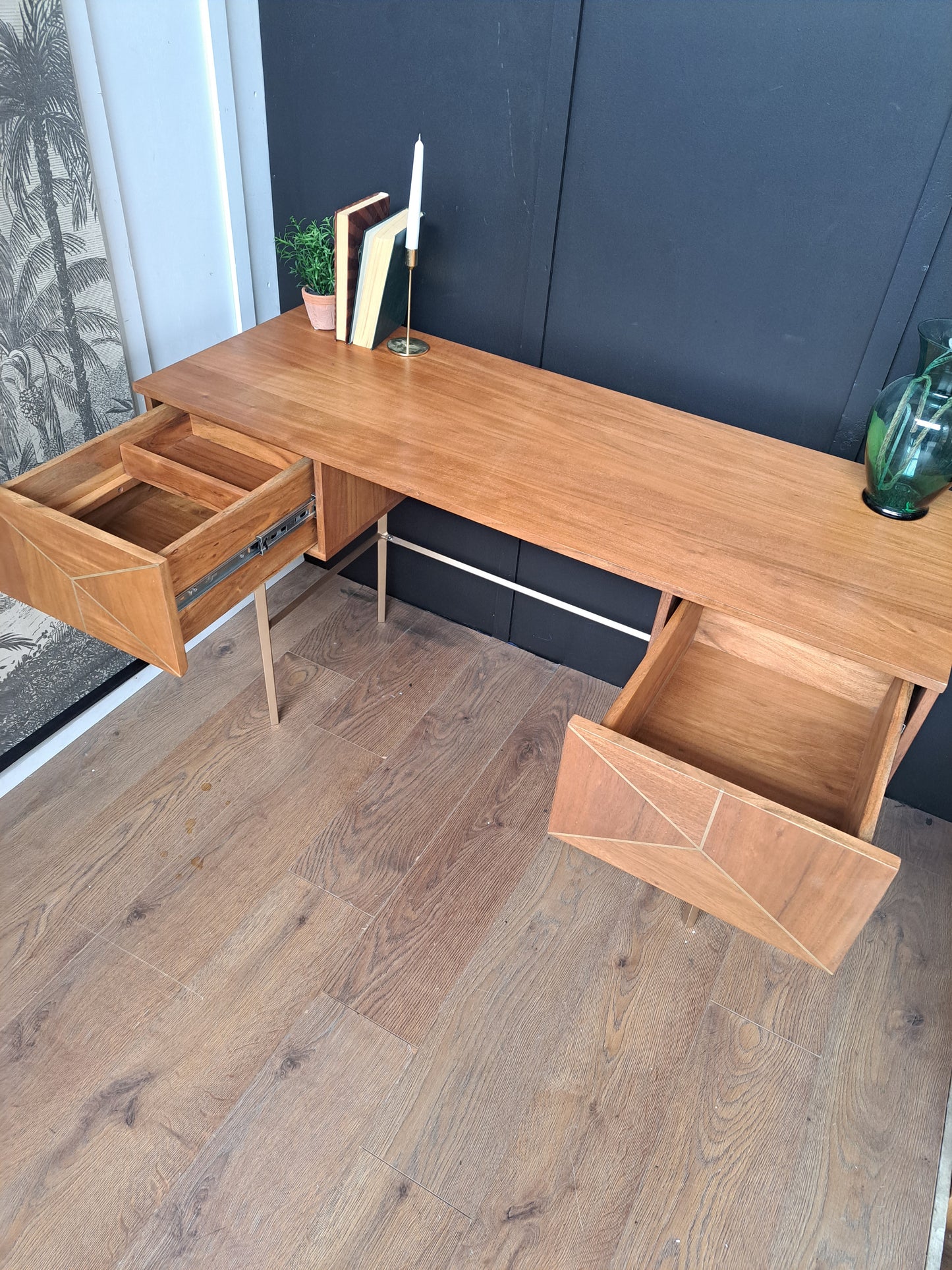 Acacia Wood and Gold Desk  |  Swoon Mendel