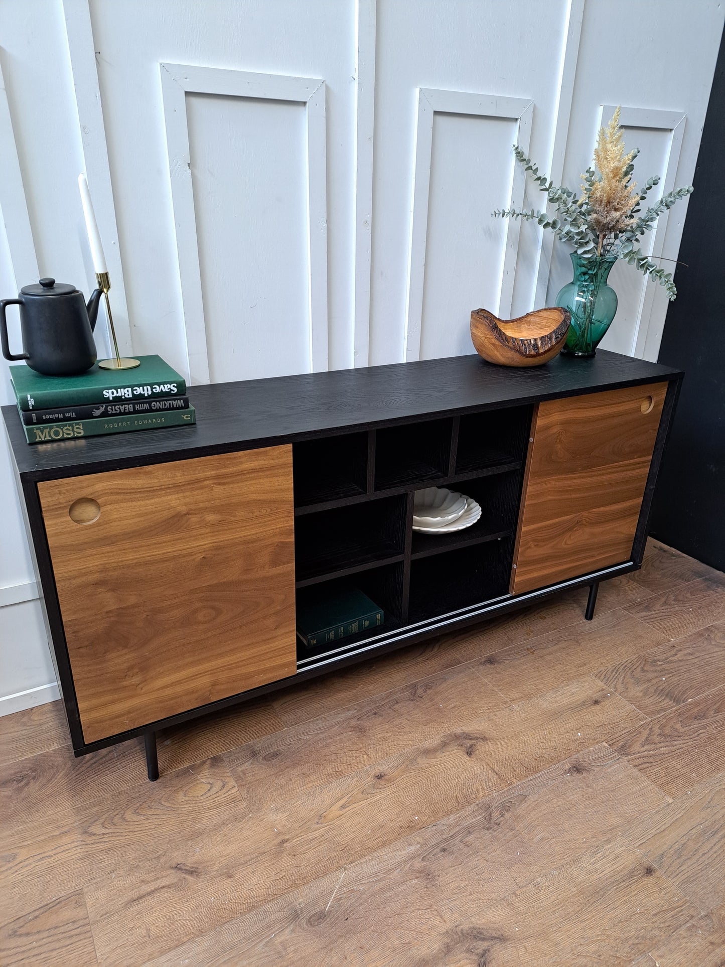Sideboard Black and Walnut Wood Effect | Sliding doors