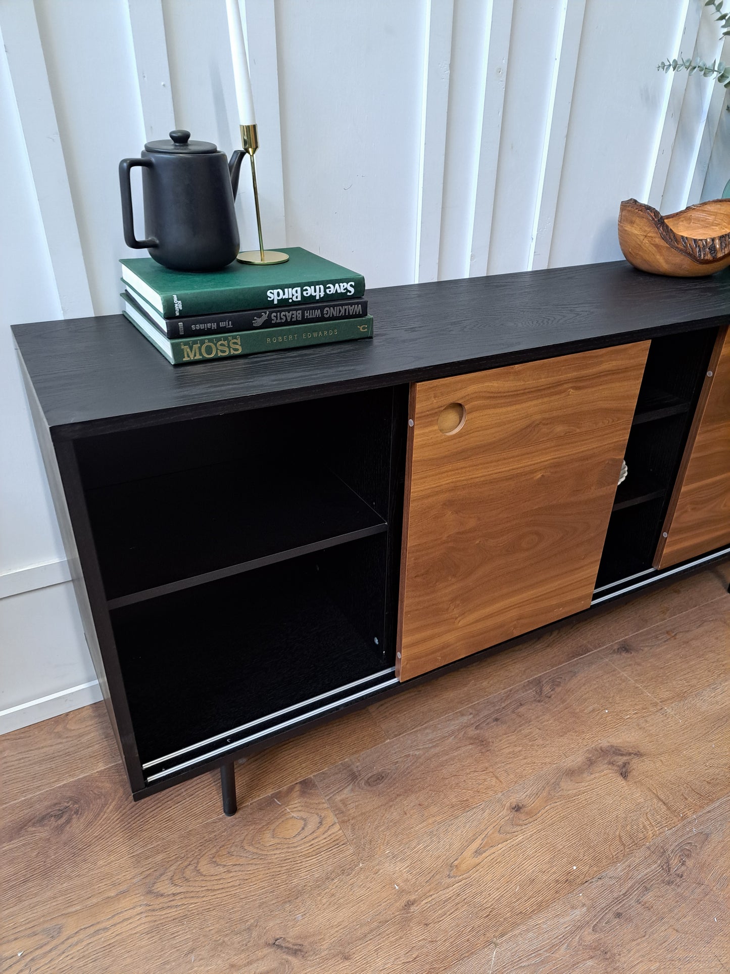 Sideboard Black and Walnut Wood Effect | Sliding doors