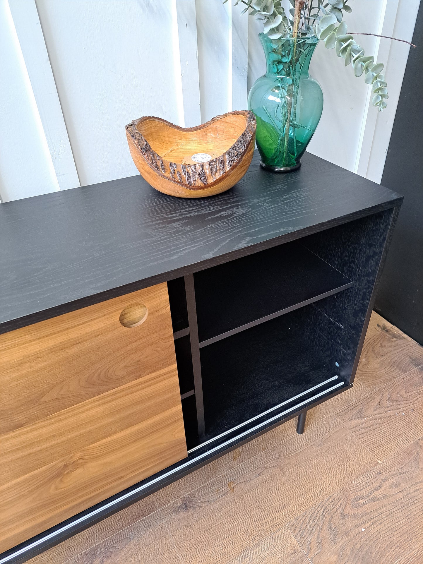 Sideboard Black and Walnut Wood Effect | Sliding doors
