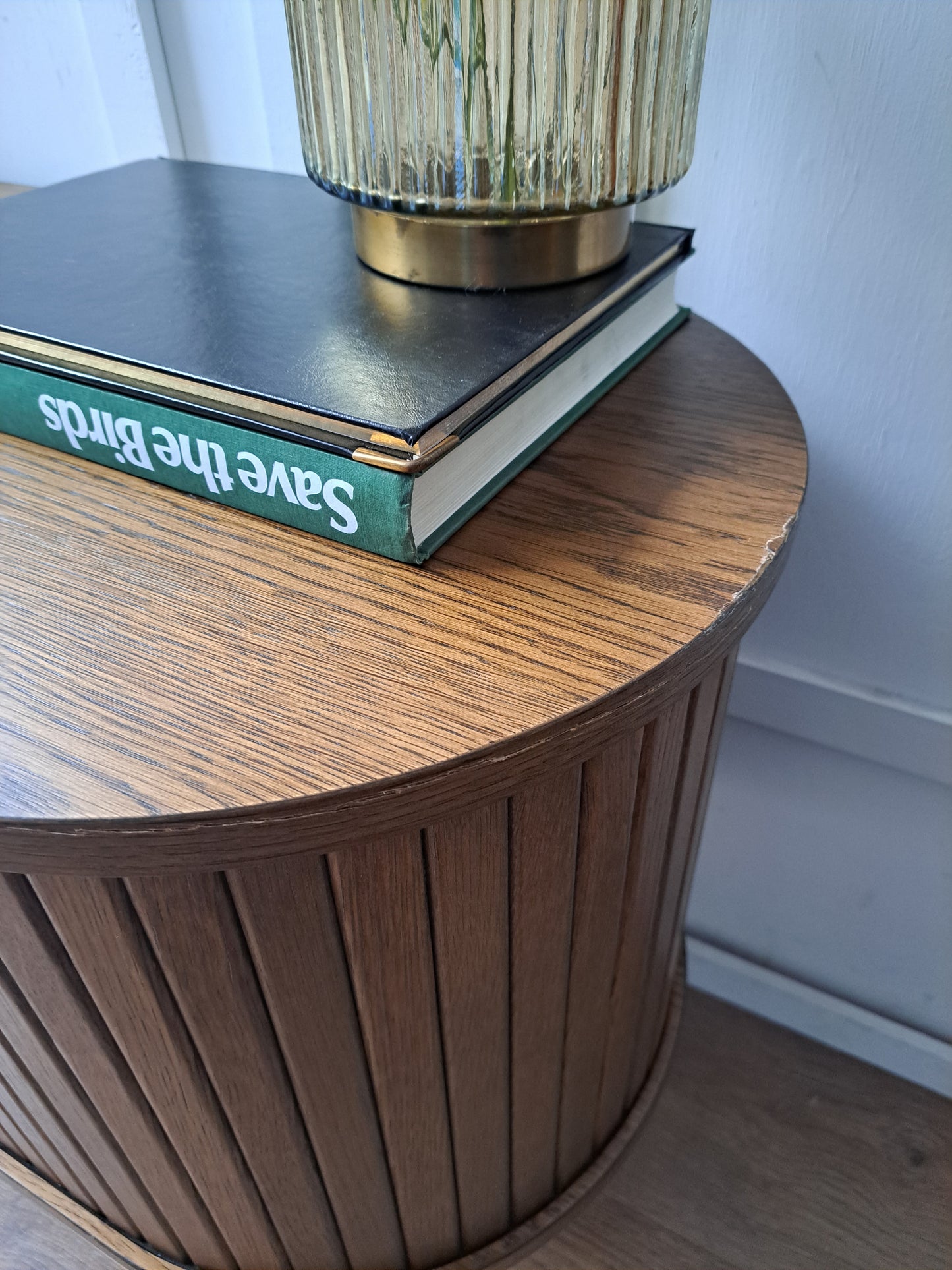 Slatted Sliding 2 Door Tv Unit Lowboard Smoked Oak / Walnut