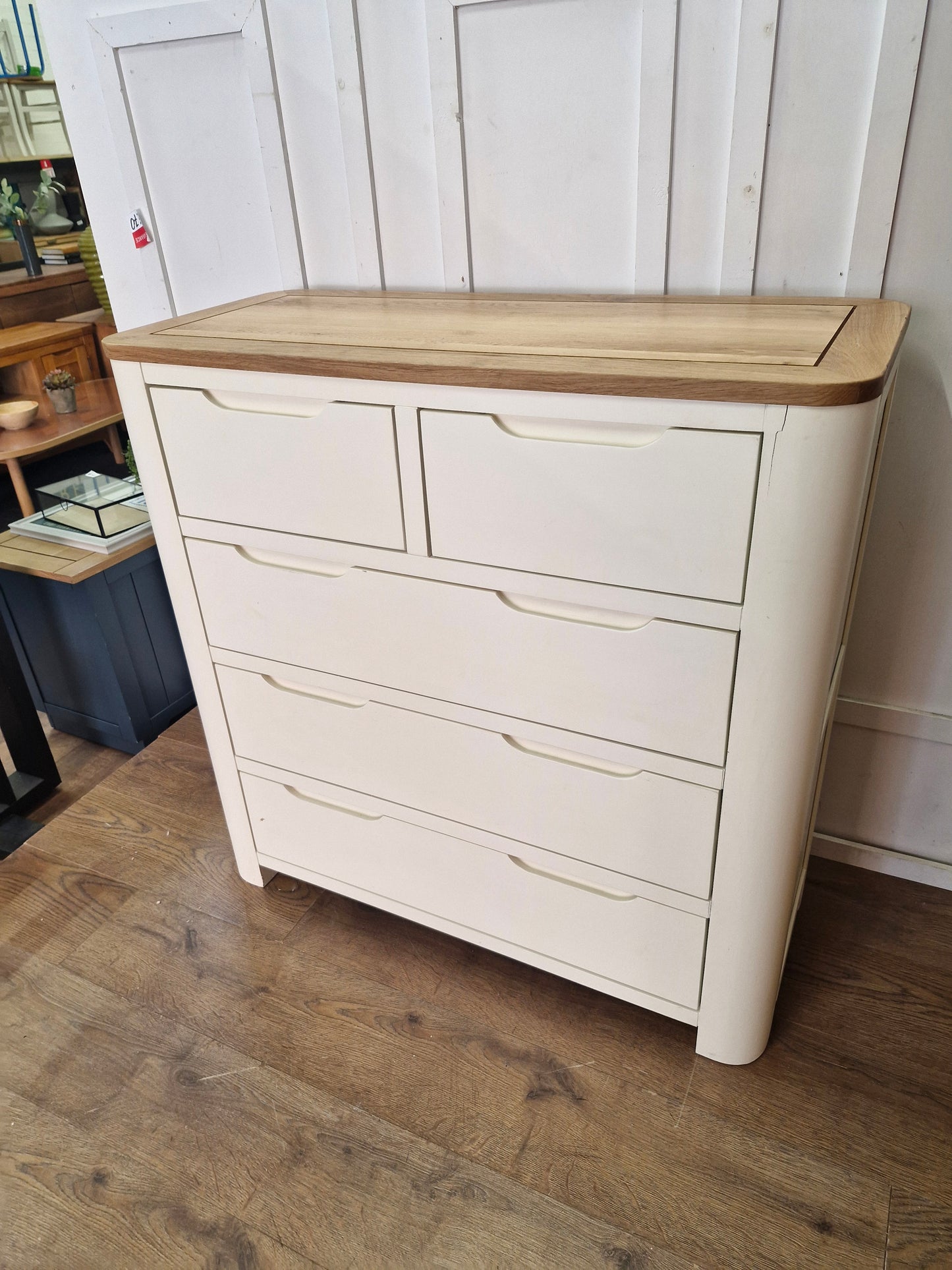 Off White and Oak Chest of Drawers / Oak Furnitureland Hove