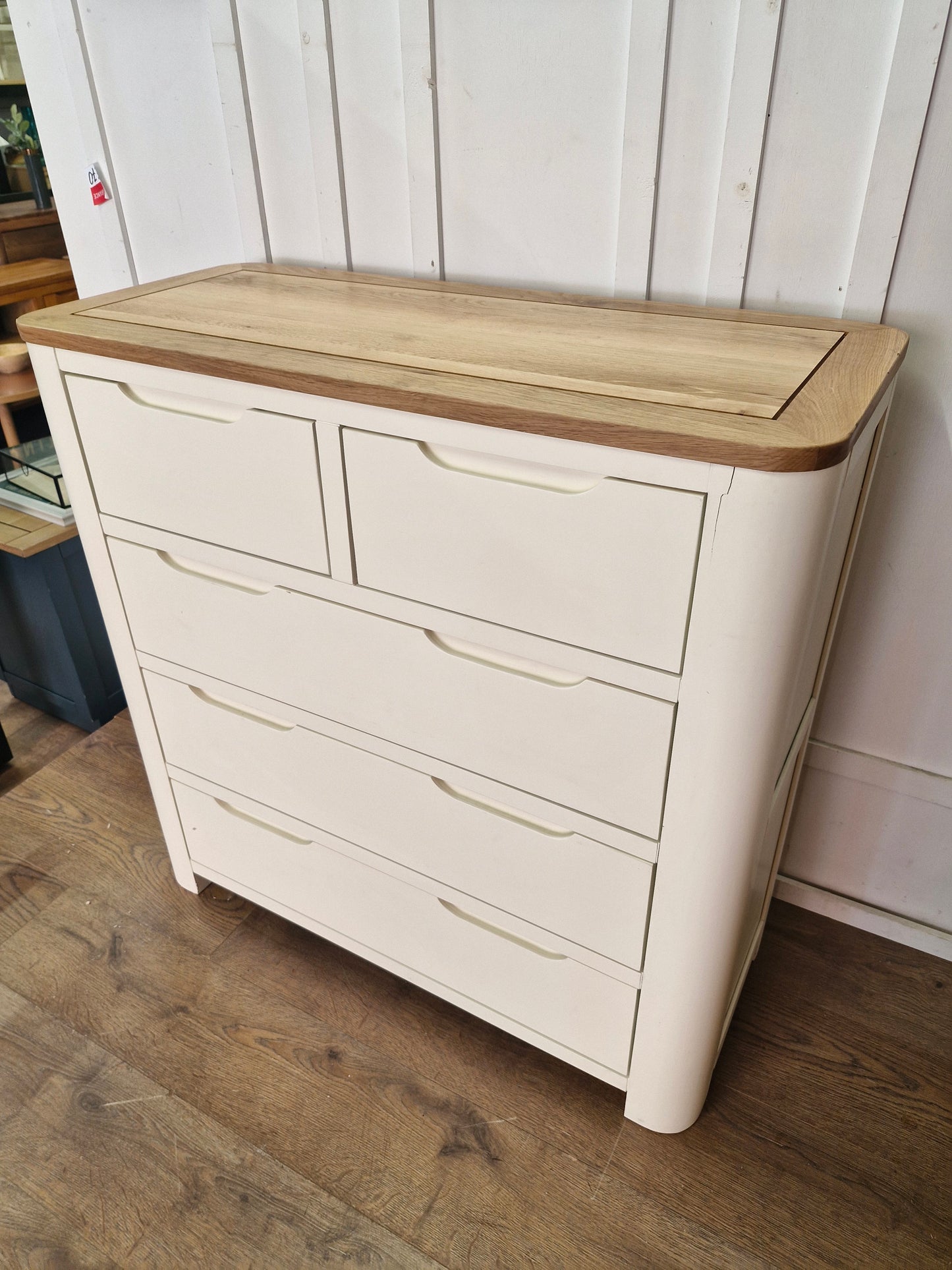 Off White and Oak Chest of Drawers / Oak Furnitureland Hove