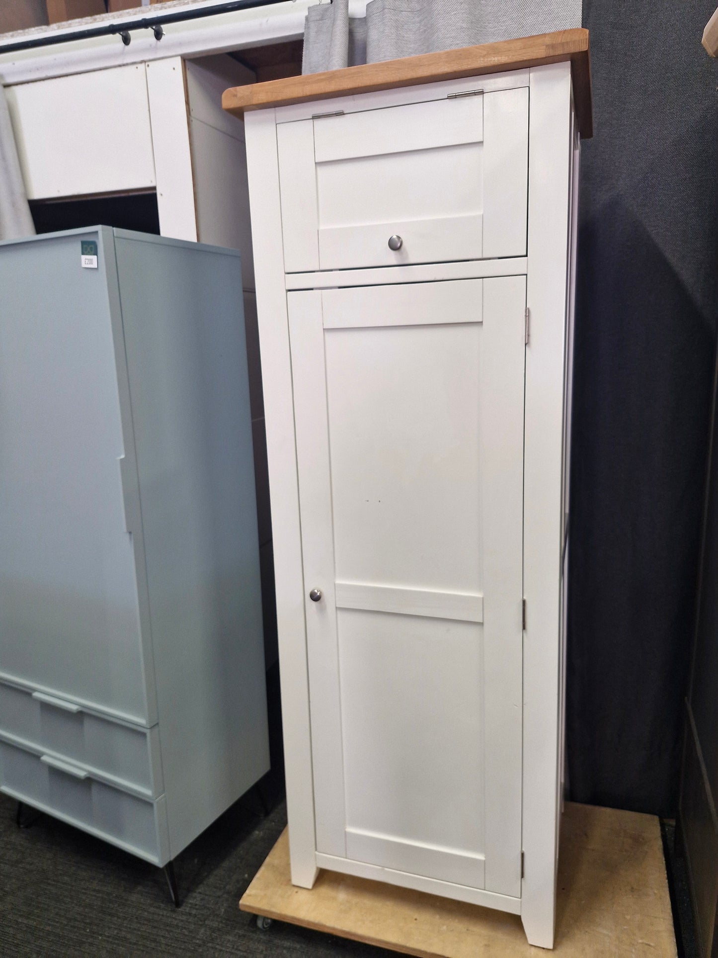 Off-white and Oak Slim Single Kitchen Larder