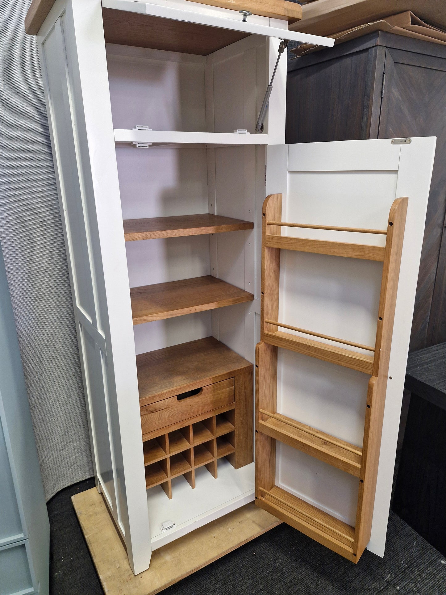 Off-white and Oak Slim Single Kitchen Larder