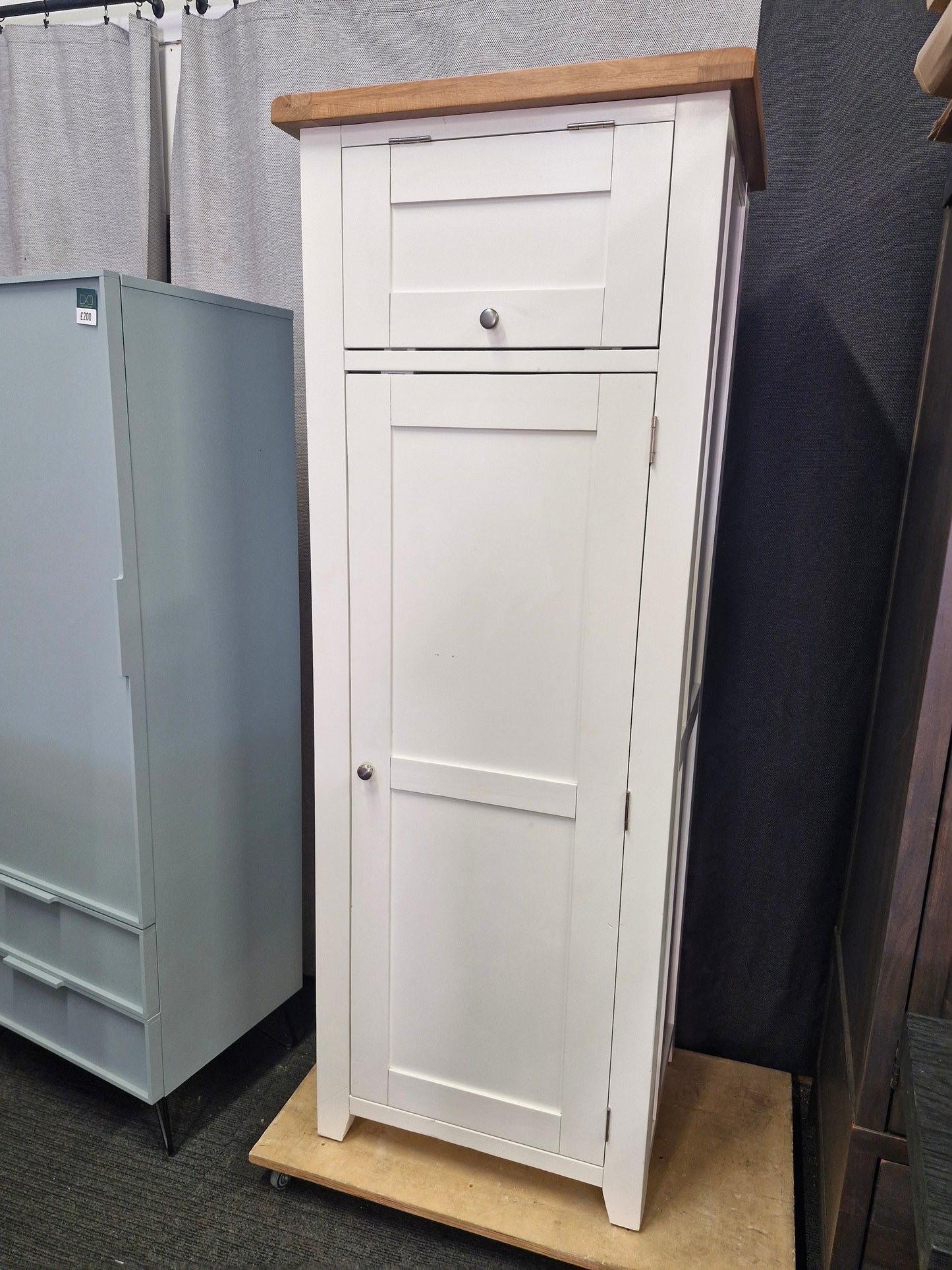Off-white and Oak Slim Single Kitchen Larder