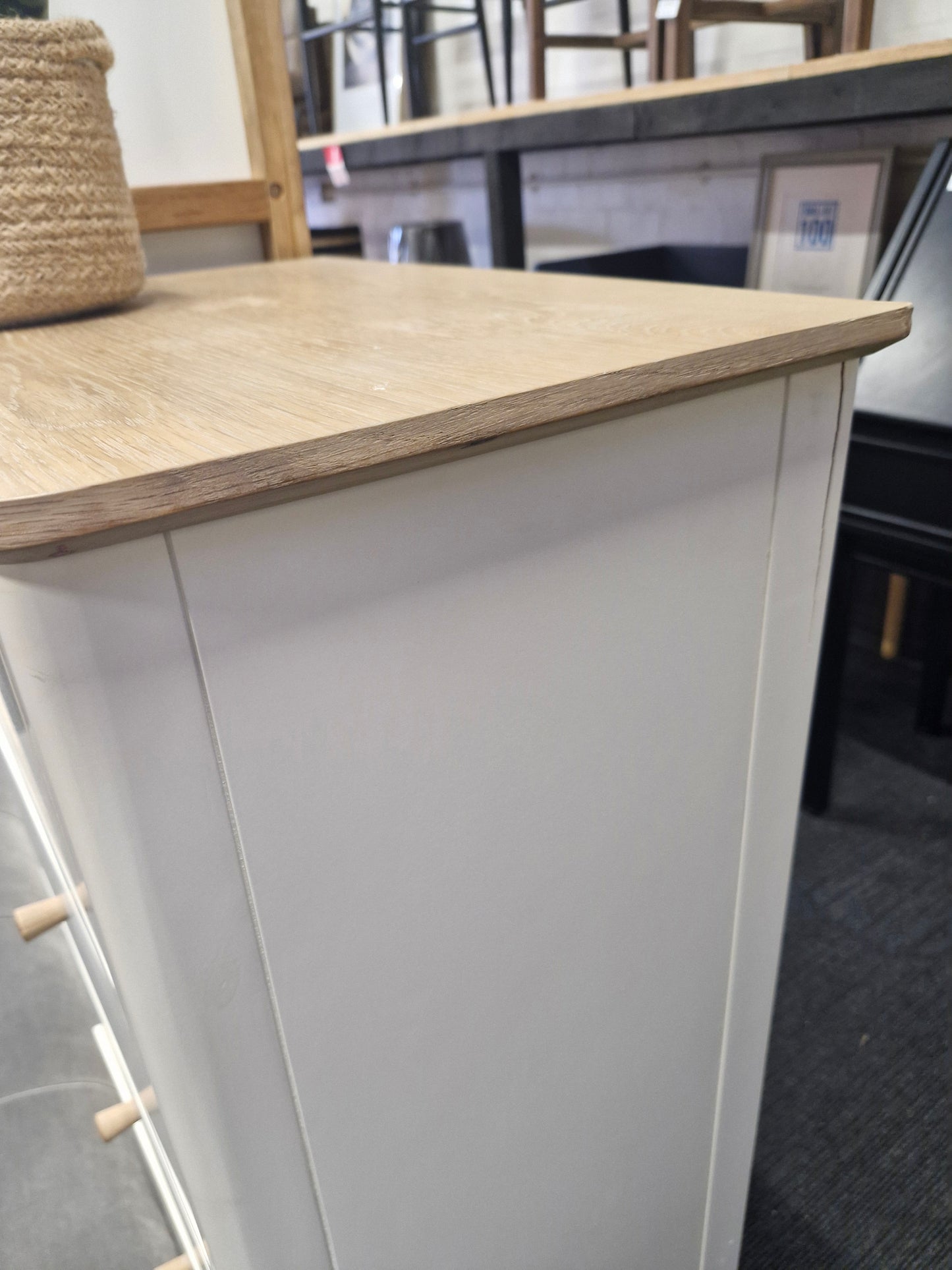 Wood and Off-White Tallboy with 5 Drawers