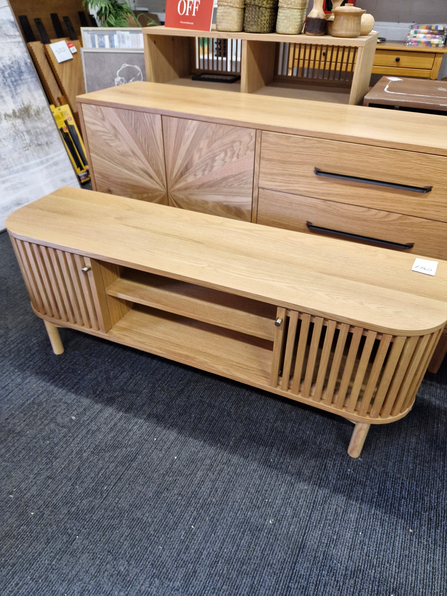 Small Oak Slatted TV Unit