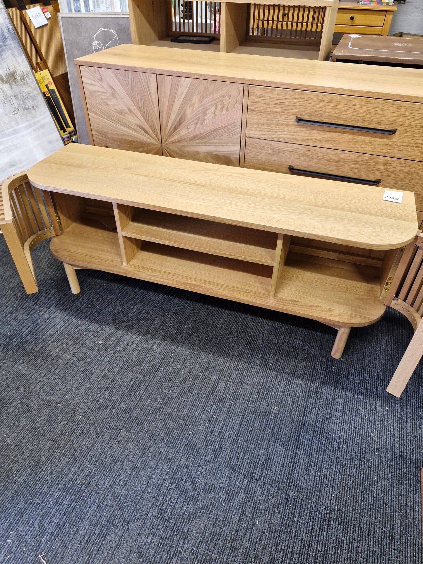 Small Oak Slatted TV Unit