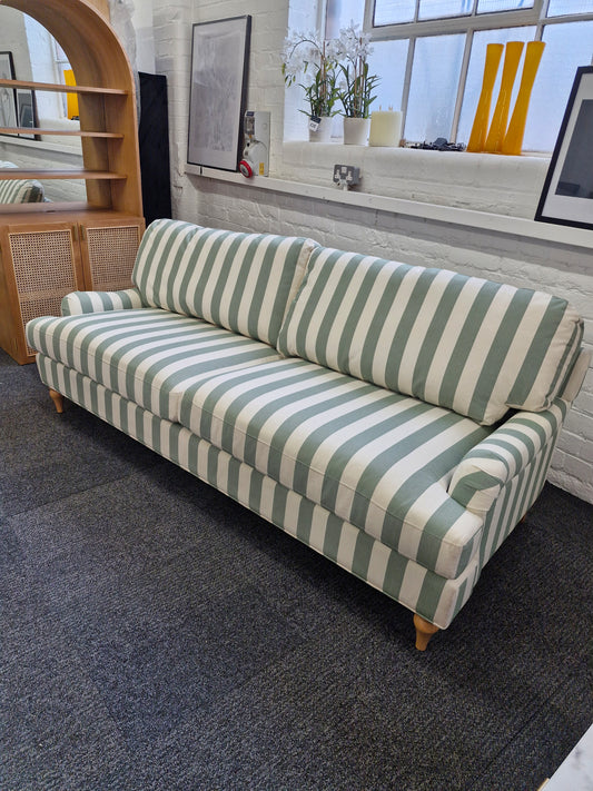 3 seater sofa- green and off white stripes