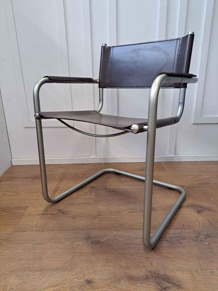 Bauhaus style Metal and Brown Leather Chair / Armchair