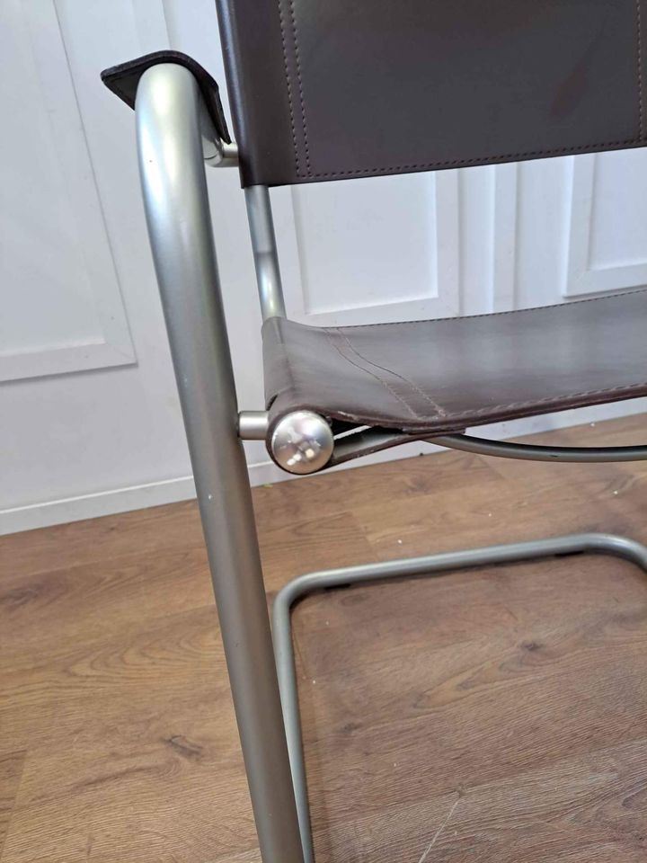 Bauhaus style Metal and Brown Leather Chair / Armchair