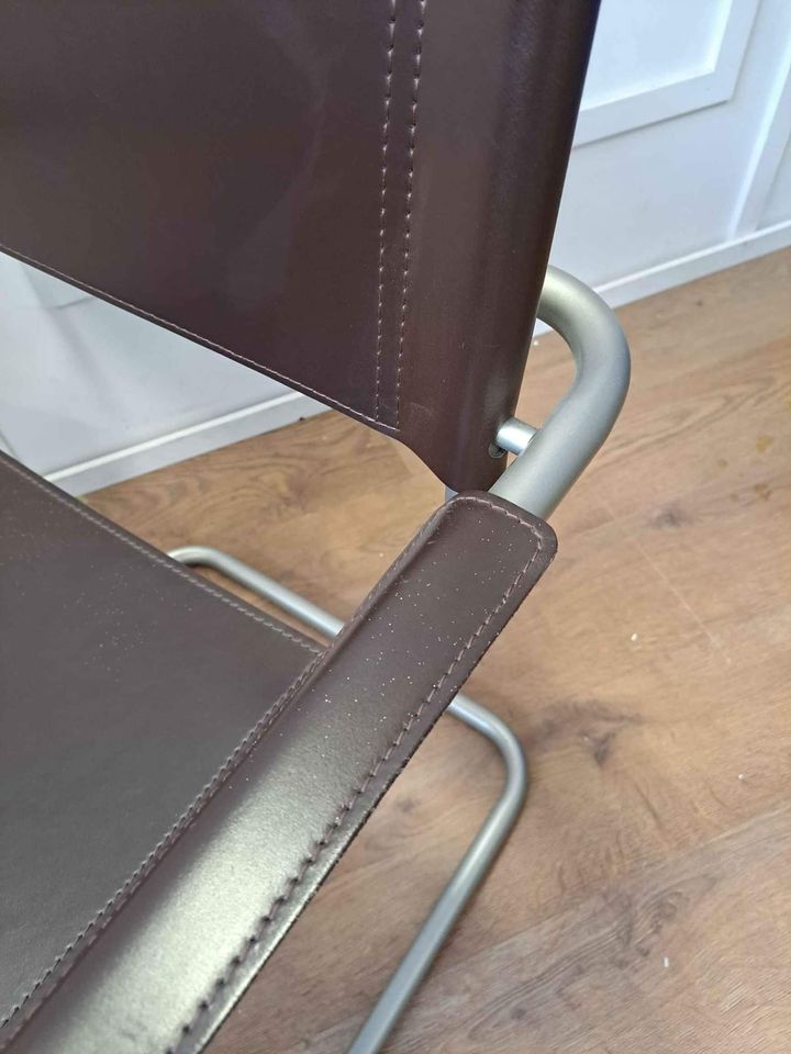Bauhaus style Metal and Brown Leather Chair / Armchair