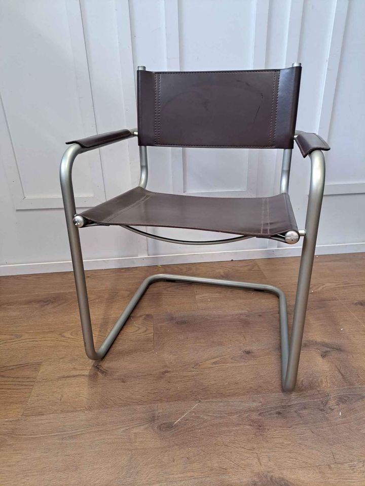 Bauhaus style Metal and Brown Leather Chair / Armchair