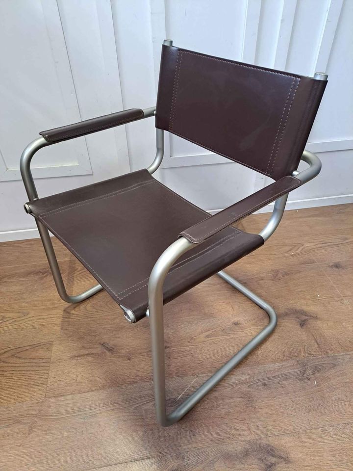 Bauhaus style Metal and Brown Leather Chair / Armchair