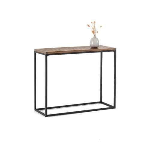 Console Table Parquet Wood and Metal ¦ Herringbone Style Solid Pine Top
