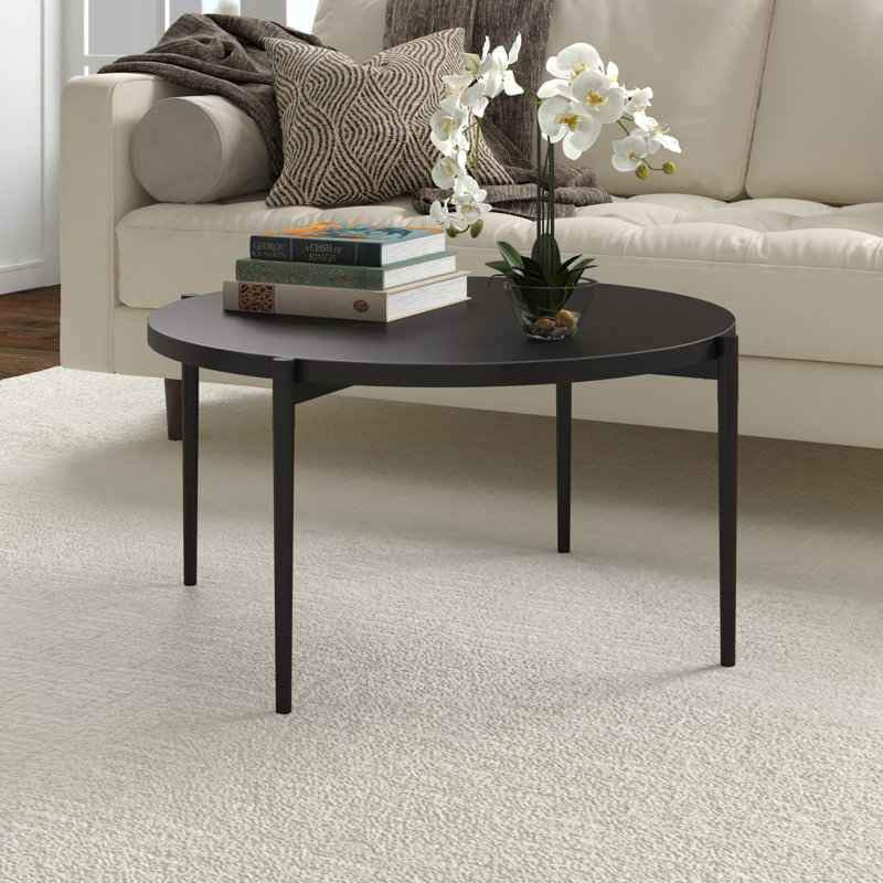 Black Round Coffee Table Wood and Metal
