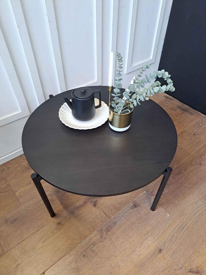 Black Round Coffee Table Wood and Metal