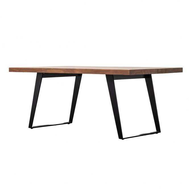 Dining Set- Solid Wood and Black Metal Dining Table and Bench Set
