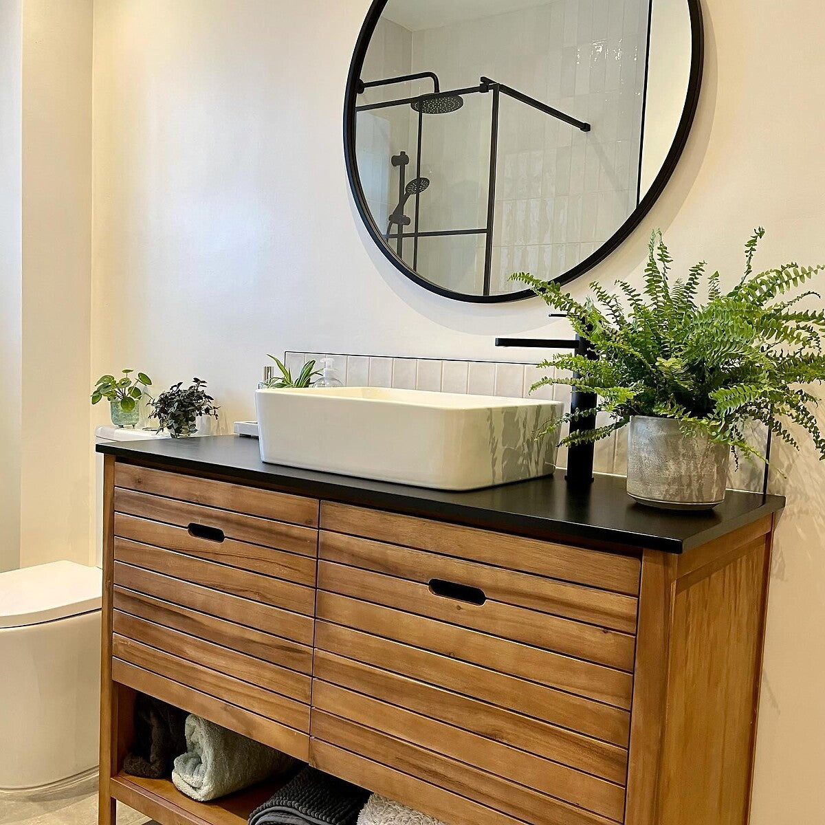 Acacia and Black Wood Bathroom Vanity Unit / La Redoute Saturne RRP £450