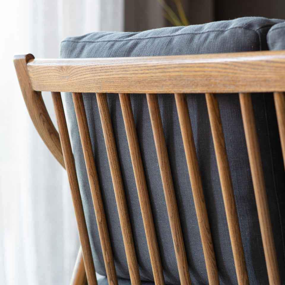 Double Solid Wood and Grey Linen Sofa ¦  Ercol Style