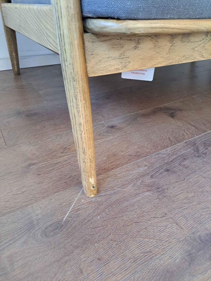 Double Solid Wood and Grey Linen Sofa ¦  Ercol Style