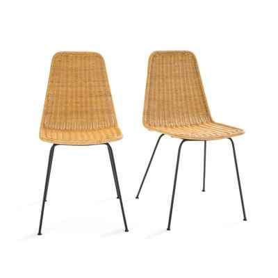 Dining Chairs set of 2 ¦ Natural Woven Rattan and Black Steel ¦ La Redoute Roson