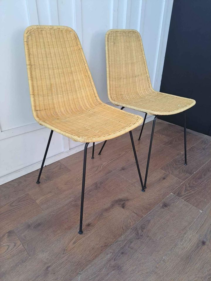 Dining Chairs set of 2 ¦ Natural Woven Rattan and Black Steel ¦ La Redoute Roson