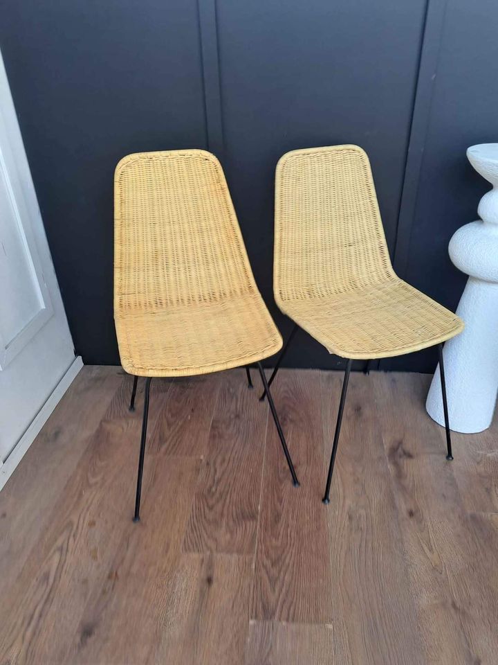 Dining Chairs set of 2 ¦ Natural Woven Rattan and Black Steel ¦ La Redoute Roson