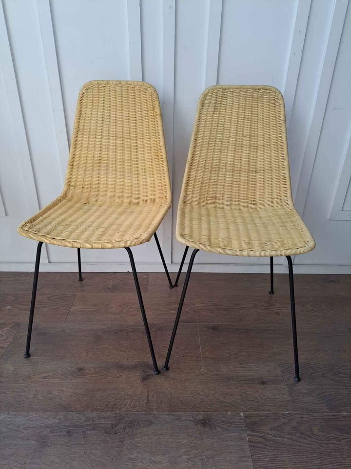 Dining Chairs set of 2 ¦ Natural Woven Rattan and Black Steel ¦ La Redoute Roson