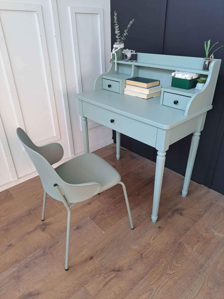 Green Desk with Storage Drawers and Shelves