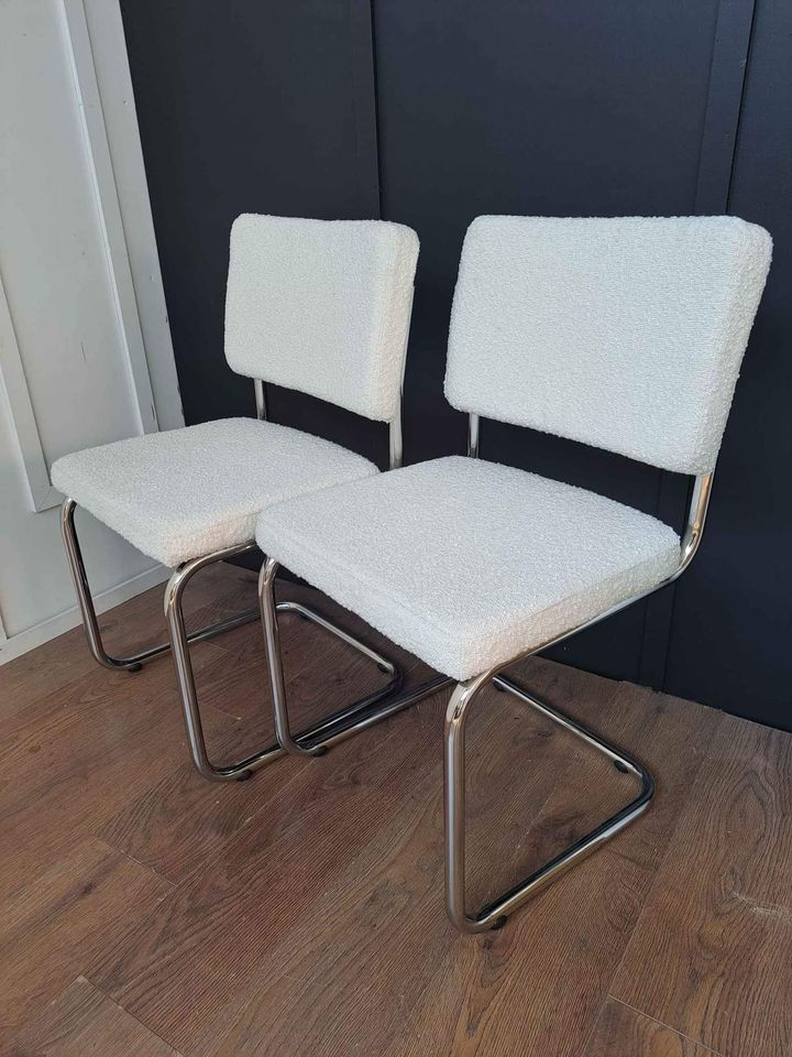 Dining Chairs Silver Metal and White Boucle La Redoute Ecru