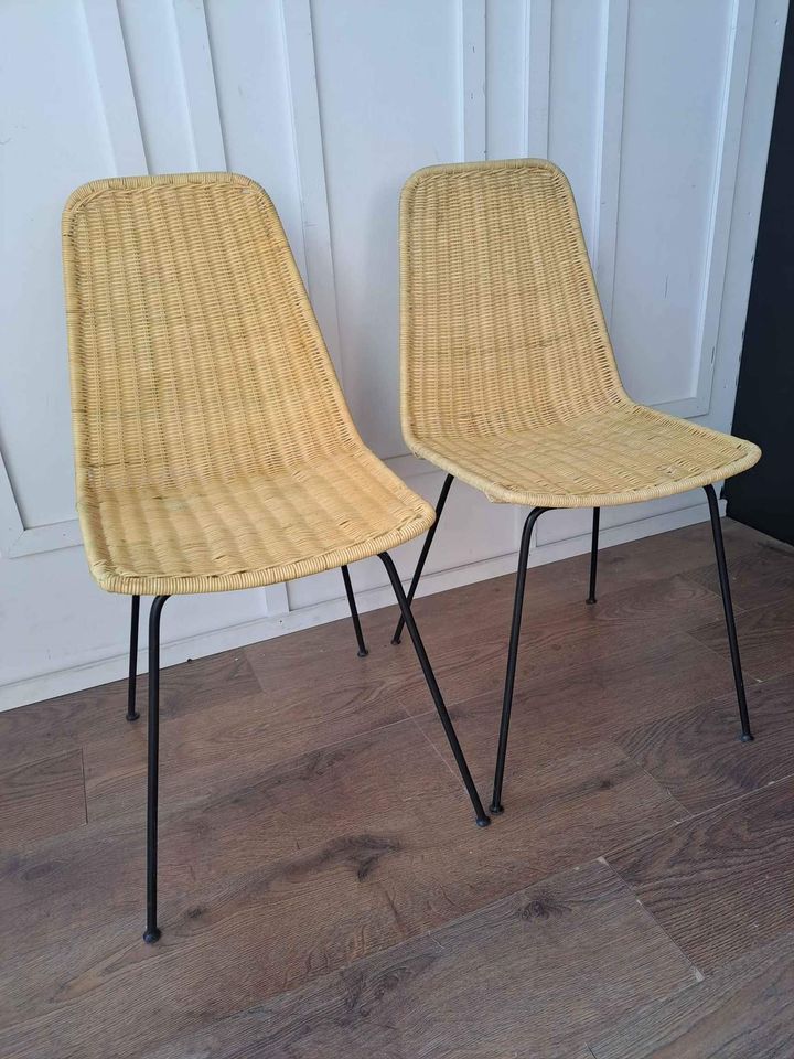Dining Chairs set of 2 ¦ Natural Woven Rattan and Black Steel ¦ La Redoute Roson