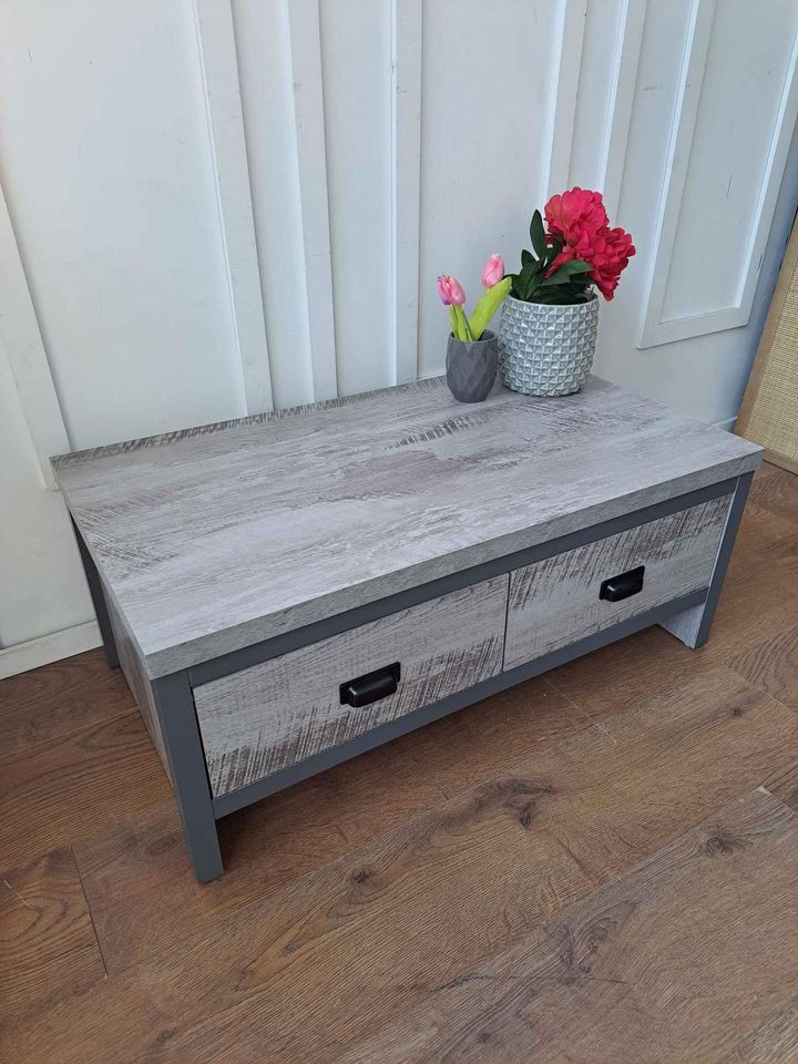 Grey Coffee Table with 2 Storage Drawers