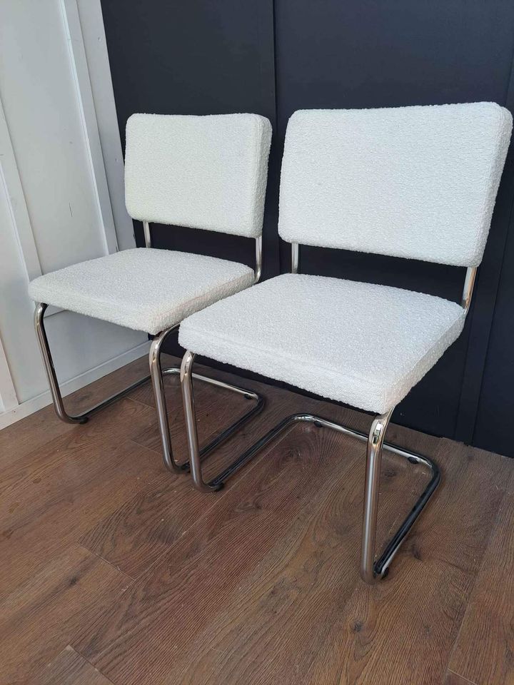 Dining Chairs Silver Metal and White Boucle La Redoute Ecru