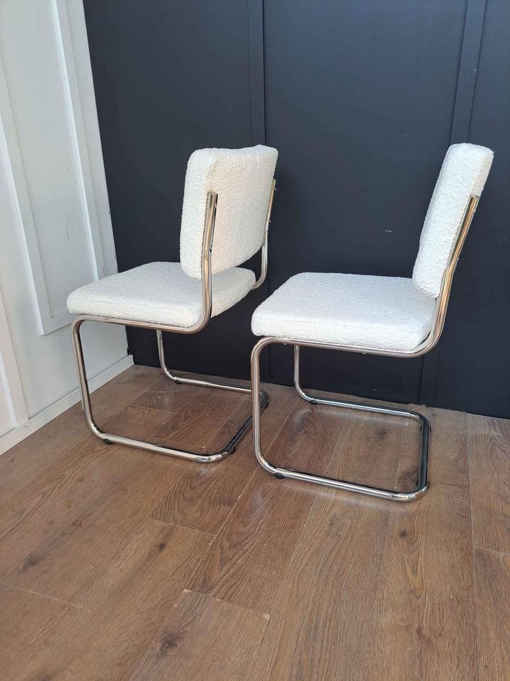 Dining Chairs Silver Metal and White Boucle La Redoute Ecru