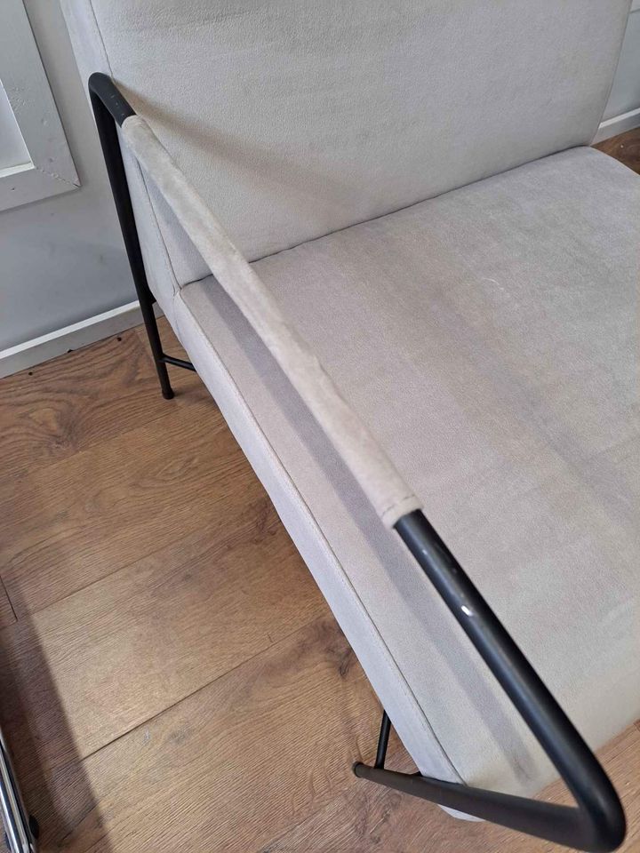 Armchair Grey Velvet and Black Metal Frame