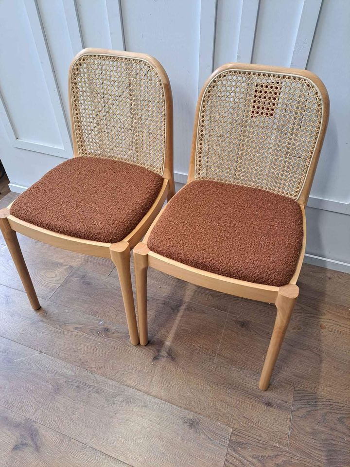 Dining Chairs Oak, Rattan and Boucle Burned Orange
