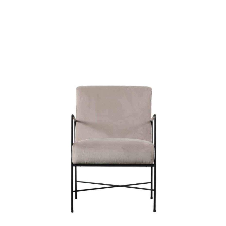 Armchair Grey Velvet and Black Metal Frame