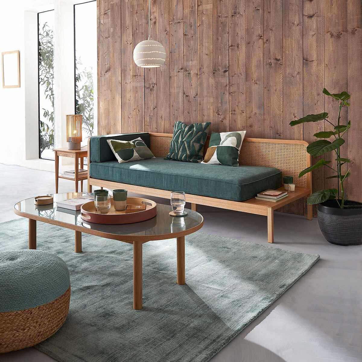 Oval Coffee Table ¦ Glass Green and Wood