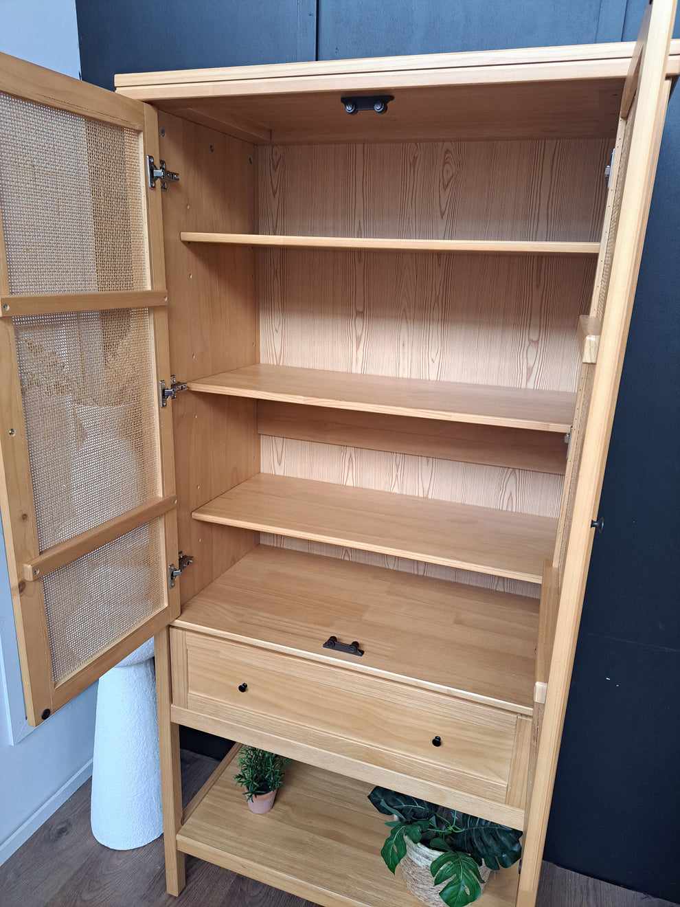 Wood and Rattan High Cabinet and Console Table