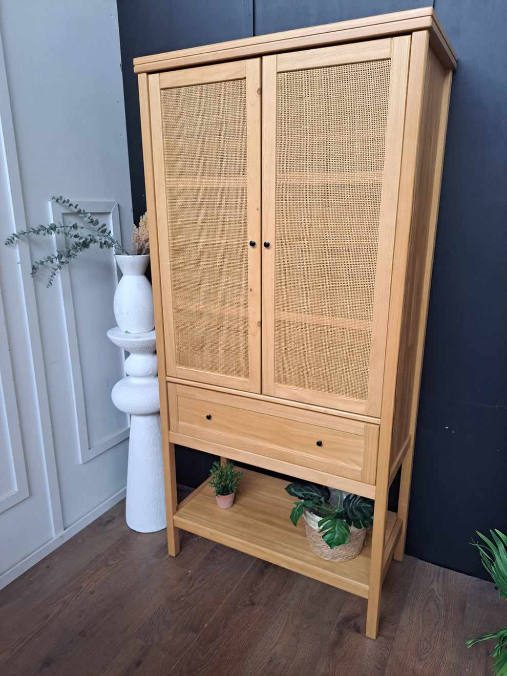 Wood and Rattan High Cabinet and Console Table