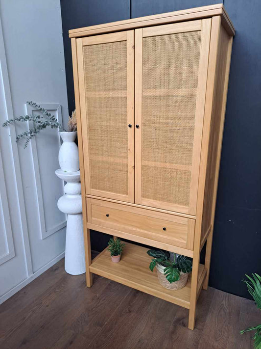 Wood and Rattan High Cabinet and Console Table