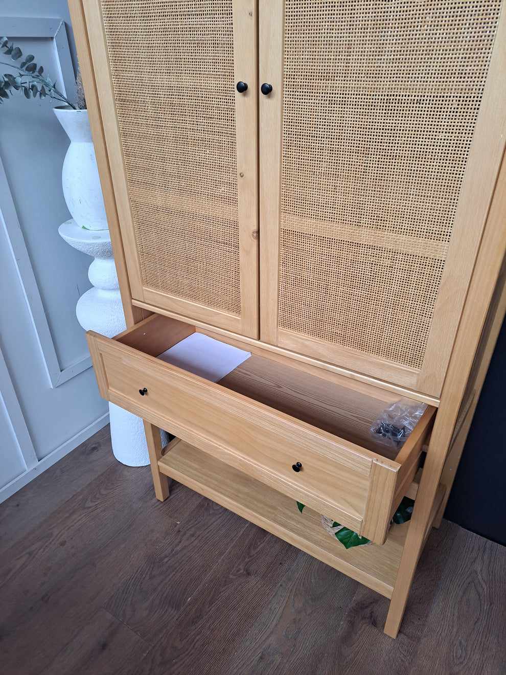 Wood and Rattan High Cabinet and Console Table