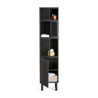 Black Tall Slim Display Storage Unit sliding doors