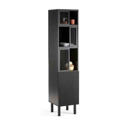 Black Tall Slim Display Storage Unit sliding doors